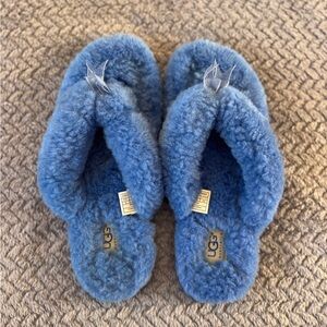 UGG Blue Plush Sheepskin Slide Slippers